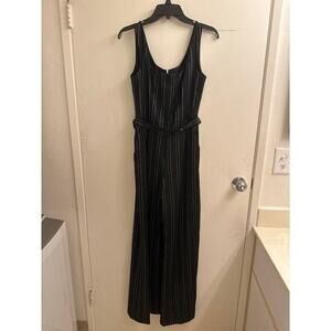 NWT Nanette Lepore Womens Pinstripe Wide Leg Perfect Jumpsuit Black Size 6 Belt